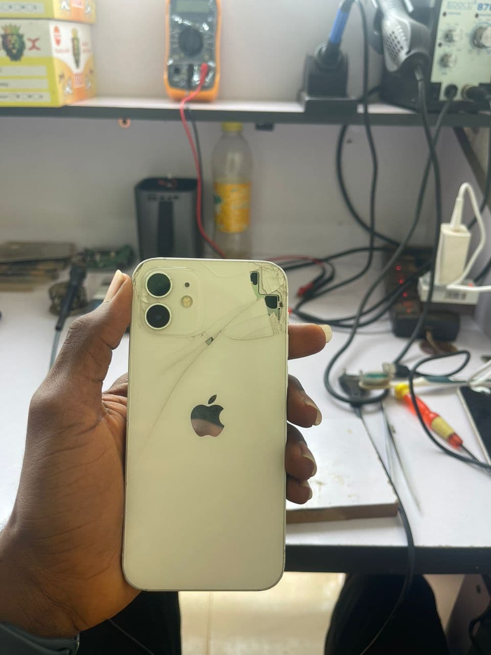 iPhone 12 with a cracked back before repair